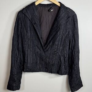 Eileen Fisher 100% Silk Crinkle Textured Button Front Jacket Small